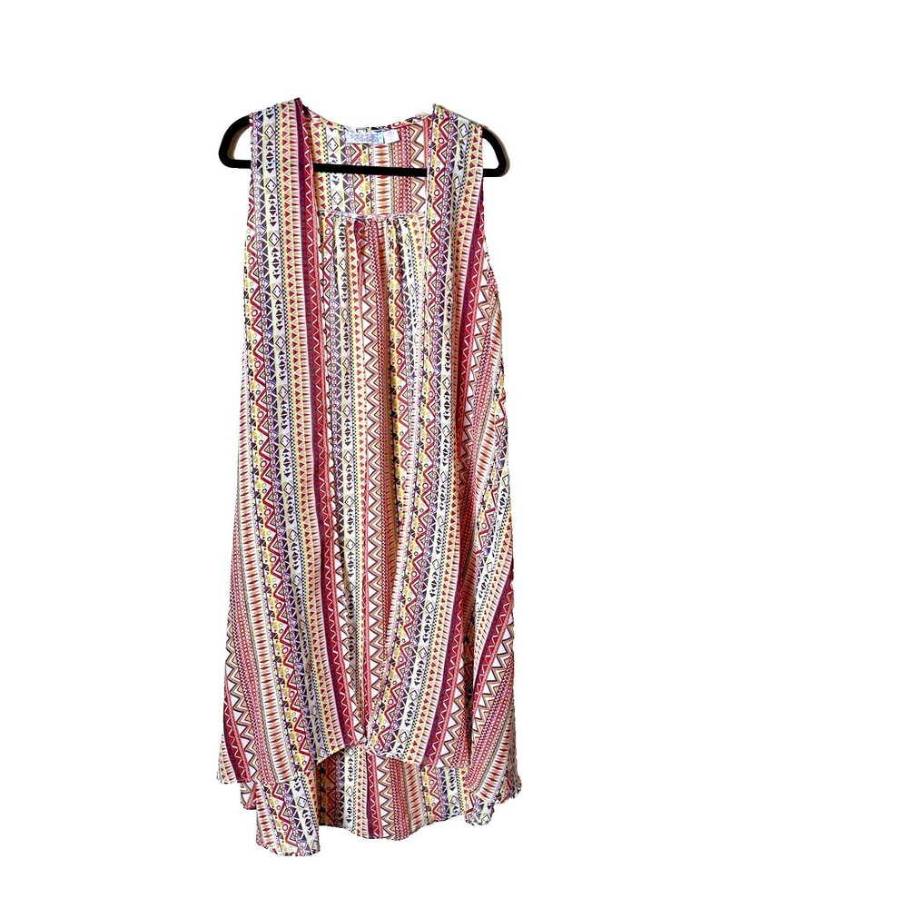 Pink Cattlelac Women's Long Multicolor Geometric Chevron /Aztec Kimono Size XXL